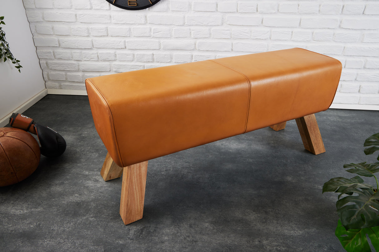 Bench TURNBOCK 100cm genuine leather cognac brown