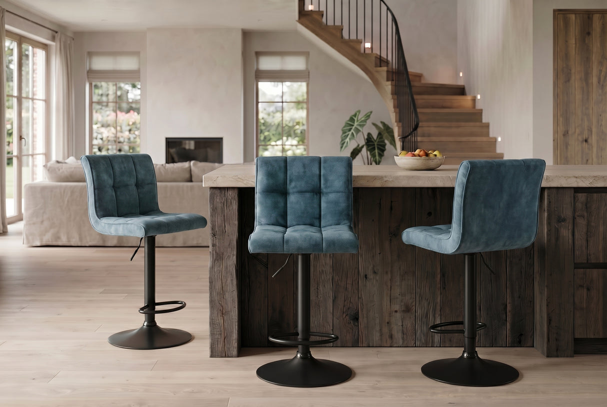 Bar stool MODENA 92-116cm 360° rotatable velvet petrol w/ black metal frame