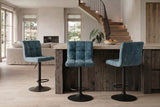Bar stool MODENA 92-116cm 360° rotatable velvet petrol w/ black metal frame
