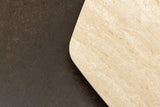 Couchtisch MOVEMENT 80-130cm drehbare Keramikplatte Naturtravertin und Rostoptik