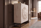 Highboard LION 120cm 3D lion front mango wood creamy w/ black metal frame