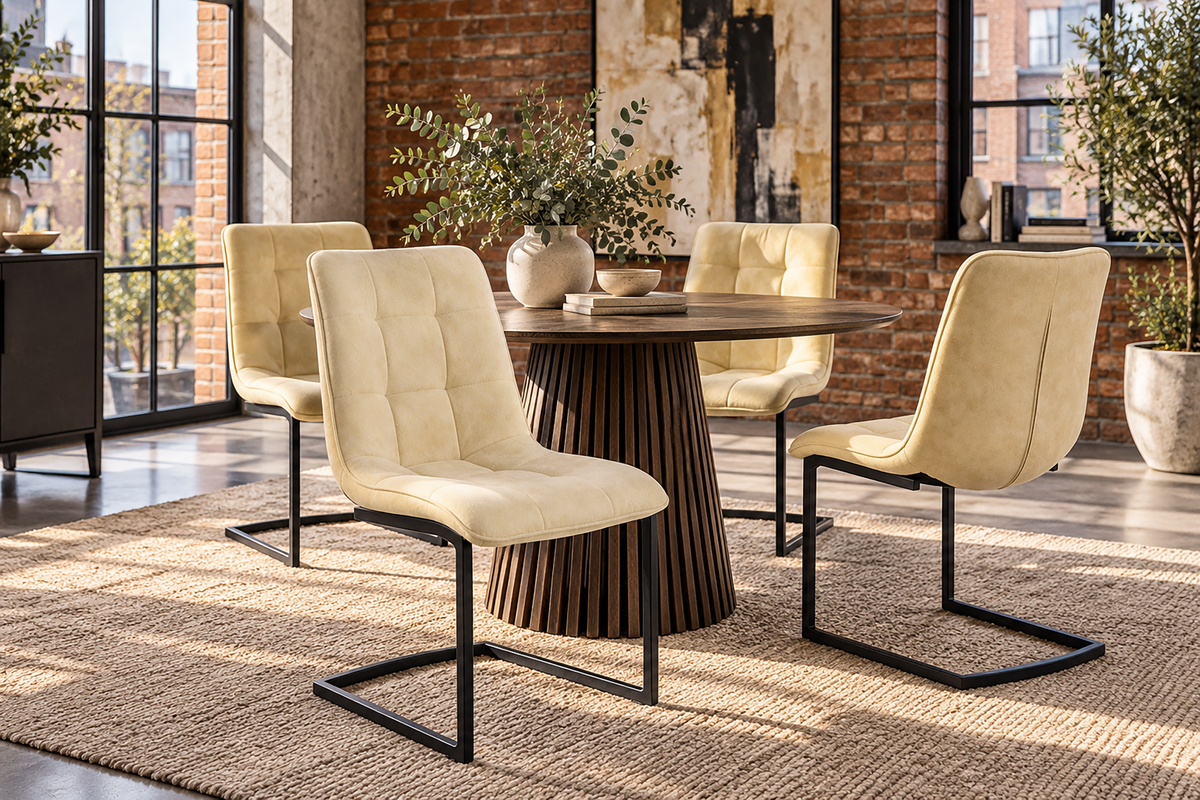 Cantilever chair MIAMI square quilting microfibre antique beige w/ black metal frame