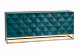 Sideboard VULCANO 180cm 3D front mango wood turquoise w/ gold metal frame