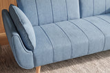 Schlafsofa DIVANI 220cm mit Armlehnenkissen Strukturstoff hellblau Holzfüße natur