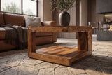 Coffee table GIANT M 60x60cm sheesham wood natural stone finish