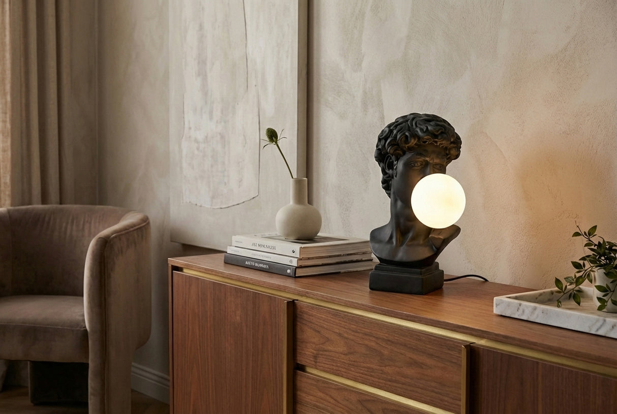 Table lamp DAVID 30cm bust w/ lamp globe black