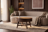 Coffee table KYOTO 70cm round w/ storage space walnut wood verneered