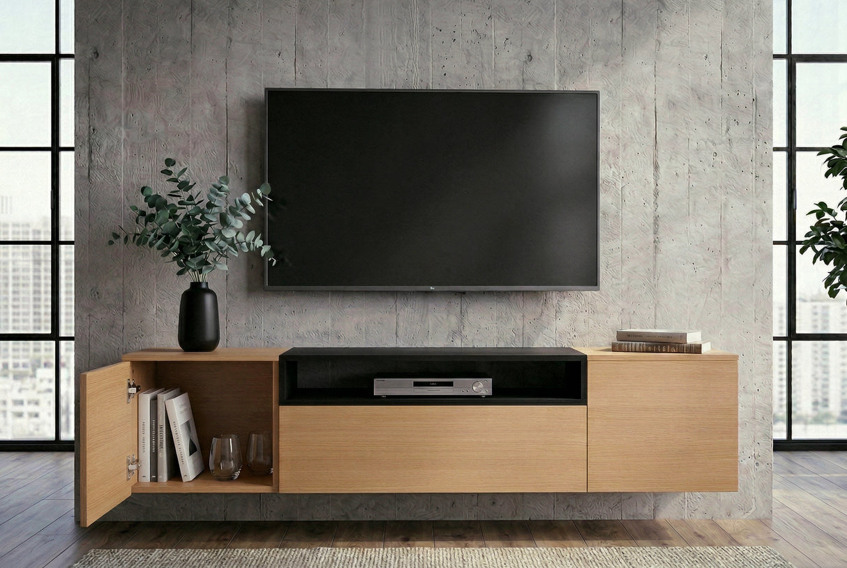 TV-Wand LOFT 160 cm hängend natur schwarz