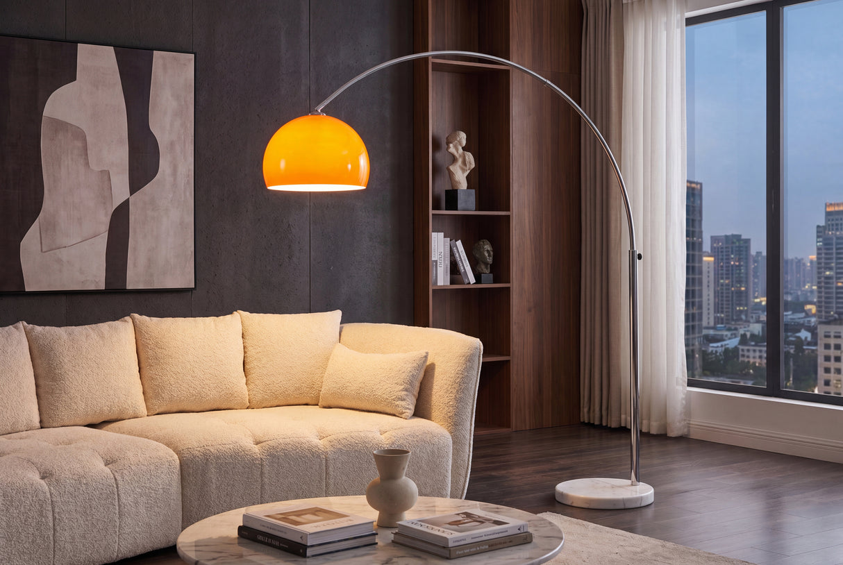 Floor lamp BIG BOW 175-205cm orange w/ marble base