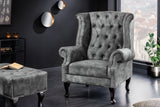 Wing chair CHESTERFIELD antique look velvet grey