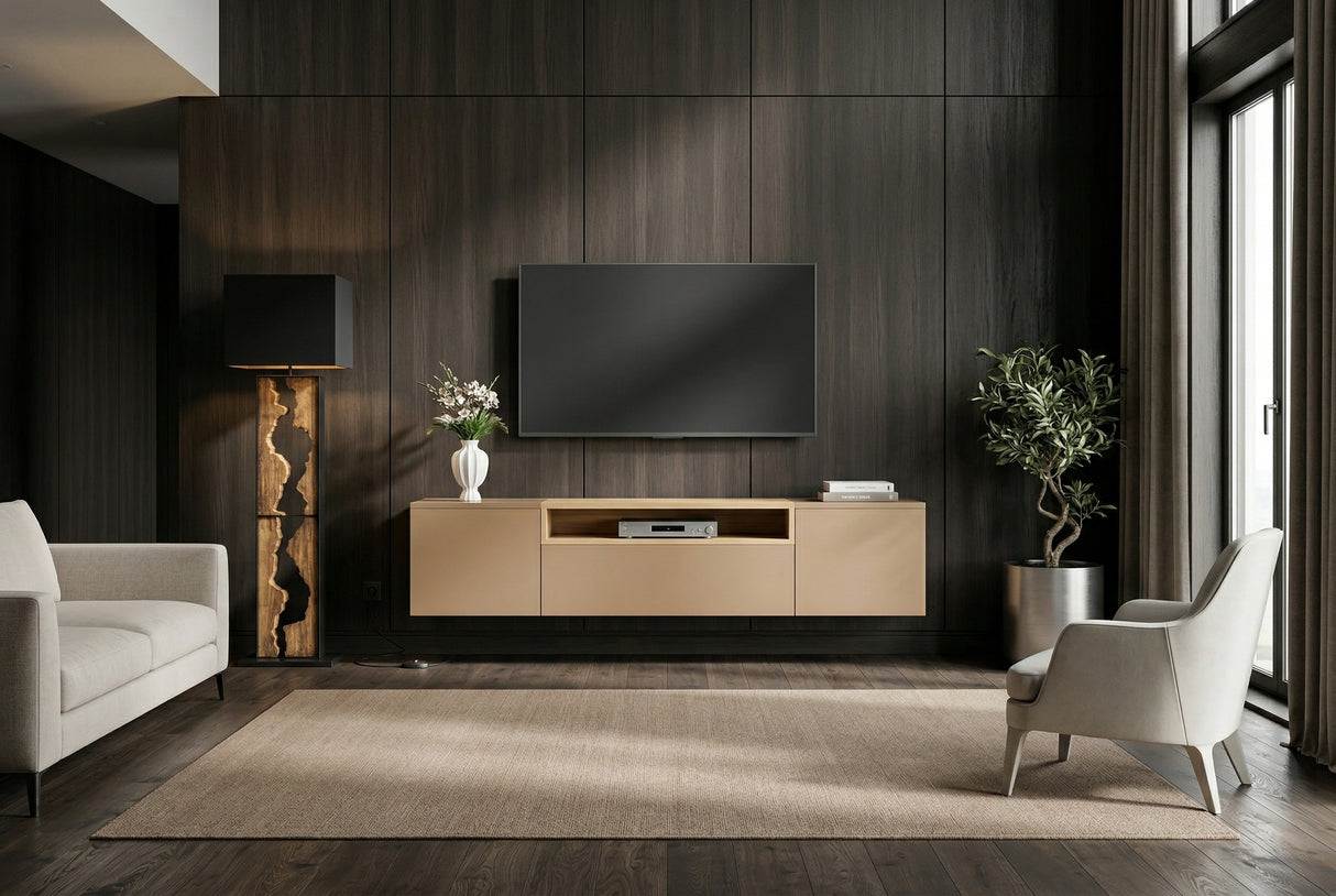 TV-Wand LOFT 160 cm hängend naturgrau