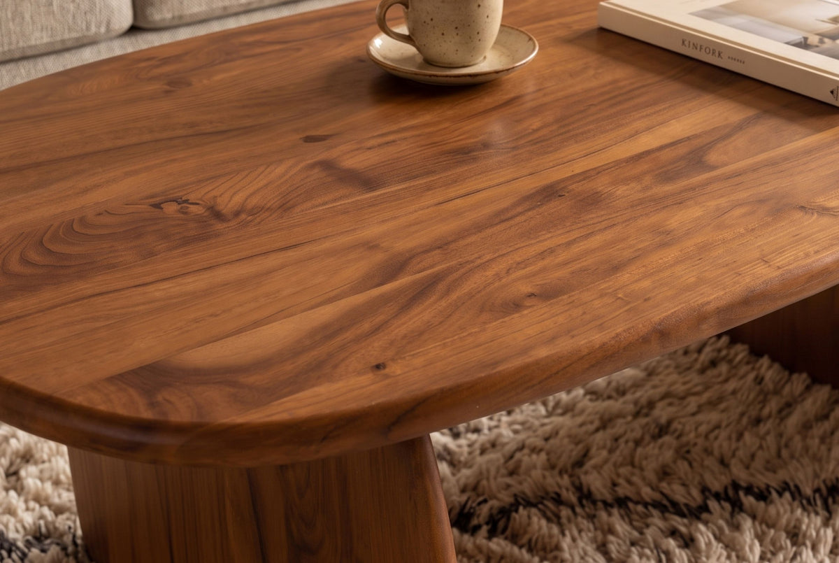 Coffee table SCULPTURA 110cm sculptural shape acacia wood brown