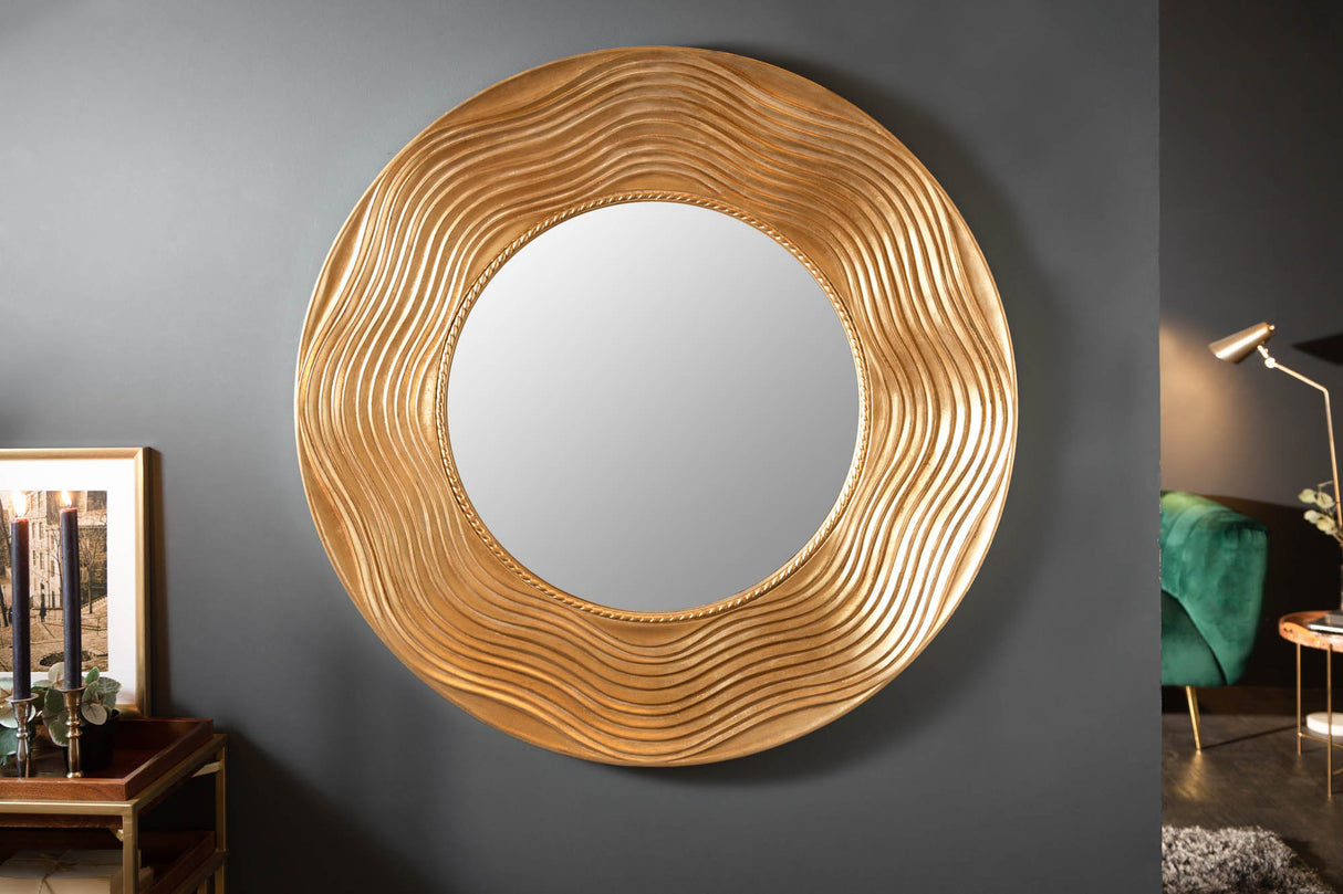 Wall mirror CIRCLE 100cm paulownia wood round gold