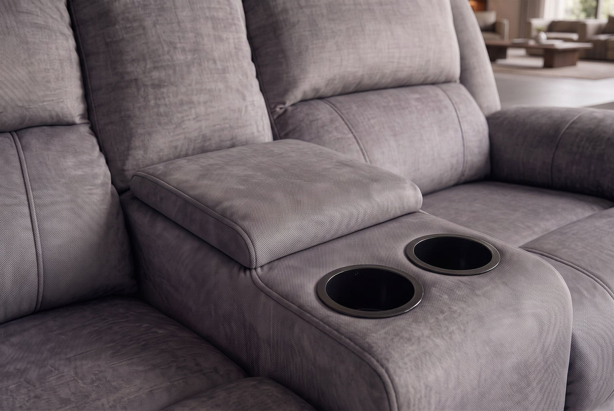 Kinosessel HOLLYWOOD 2-Sitzer Relaxfunktion mit Stauraum Samt grau