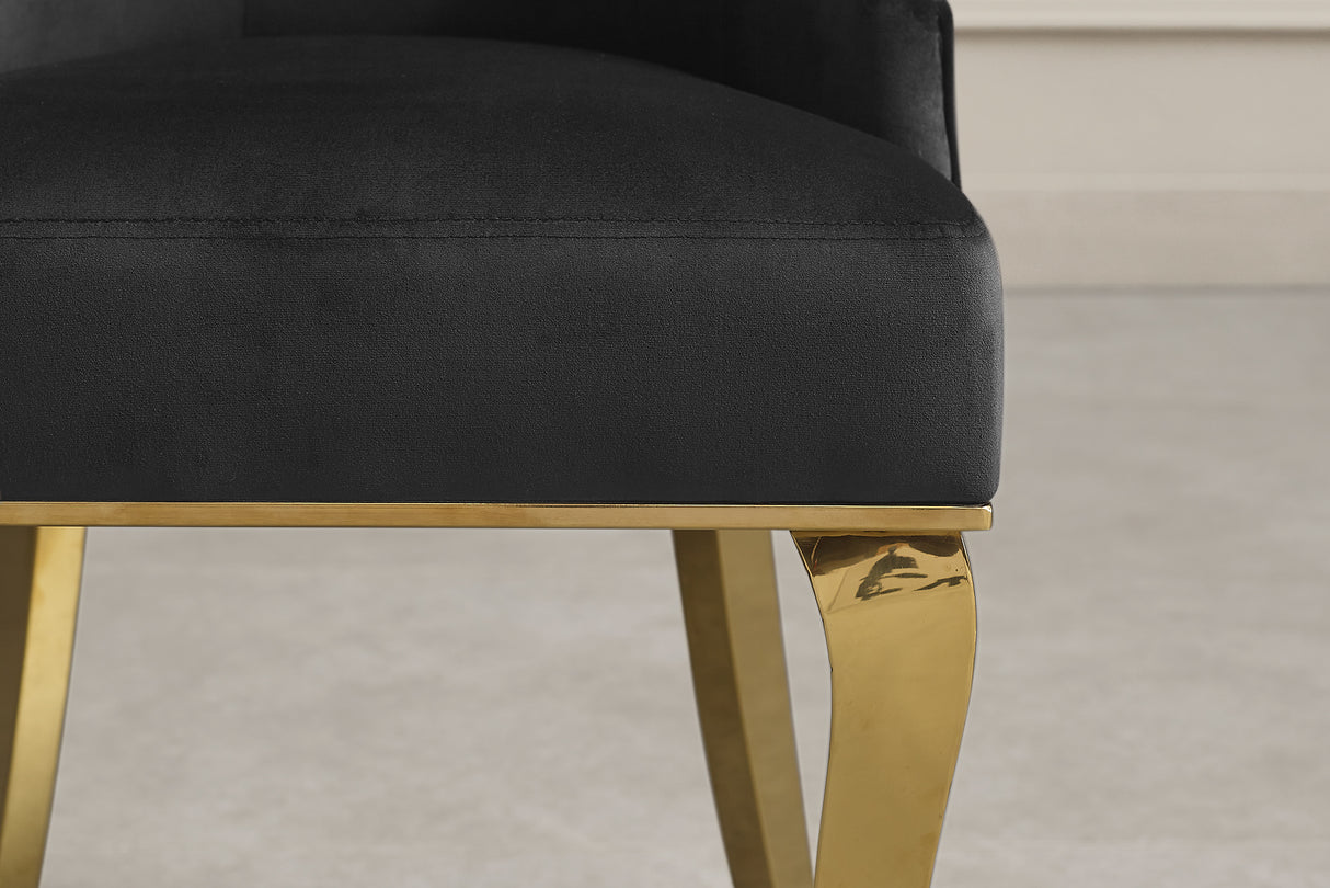 Chair MODERN BAROCK w/ lion´s head handle stainless steel legs gold velvet black
