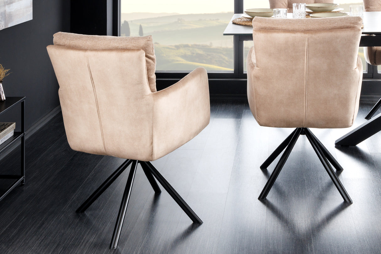 Swivel chair BIG GEORGE w/ armrests flat woven fabric velvet champagne beige rotatable