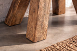Stool TURNBOCK 40cm upholstered seat mango wood natural genuine leather coffee brown