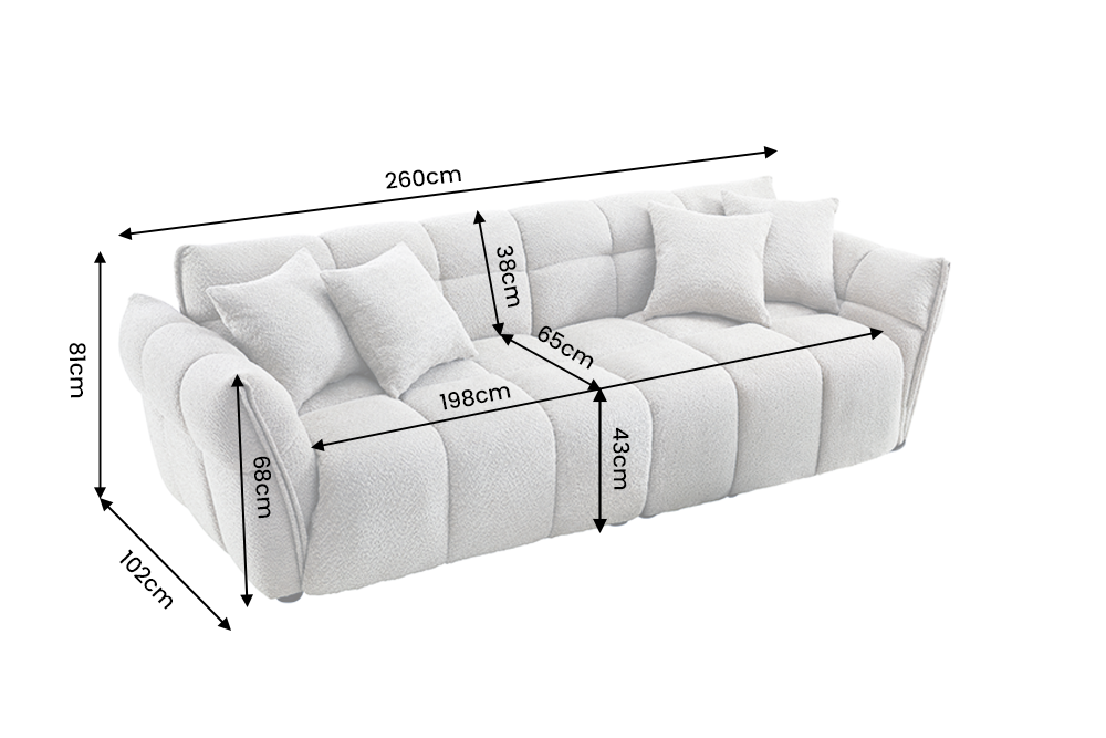Sofa CLOUD 260cm 3-seater XXL bouclé grey