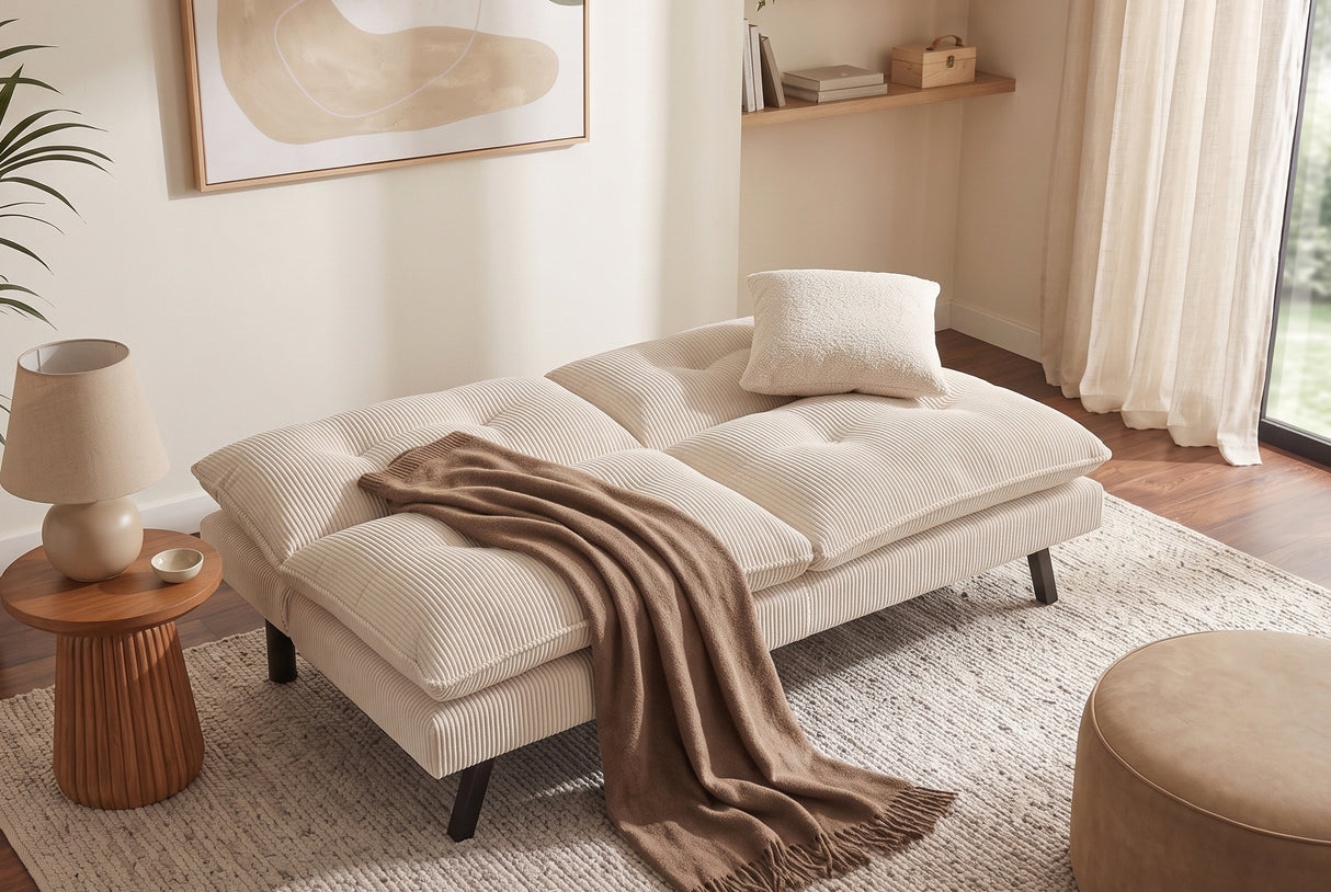 Sofa bed COCOONING 190cm 3-seater cord beige