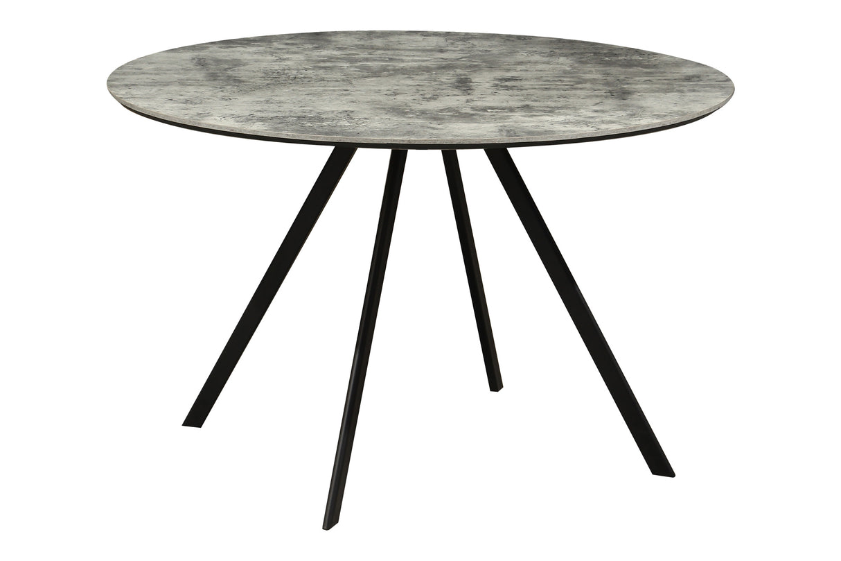 Esstisch ATELIER 120cm rund, graue Steinoptik mit schwarzen Metallbeinen