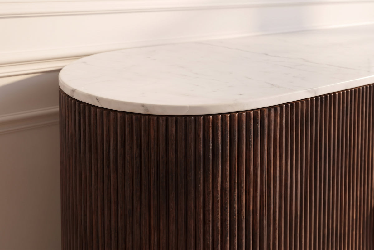 Sideboard GATSBY 120cm mango wood brown marble top white