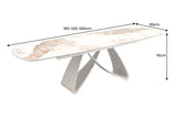 Dining table INFINITY 180-220-260cm boat-shaped extendable pandora ceramic white brown