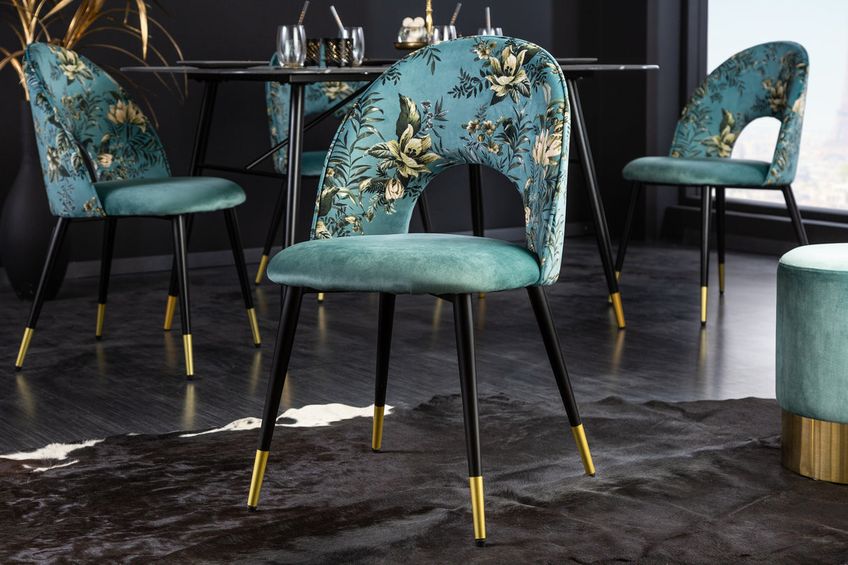 Chair PRÊT-À-PORTER BOUTIQUE velvet turquoise w/ golden foot caps