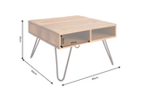 Coffee table SCORPION 60cm w/ open storage space sheesham wood brown stone finish hairpin legs