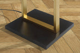 Stehlampe COLLEEN 160 cm, Metall, goldfarben, mit schwarzem Fuß und Lampenschirm