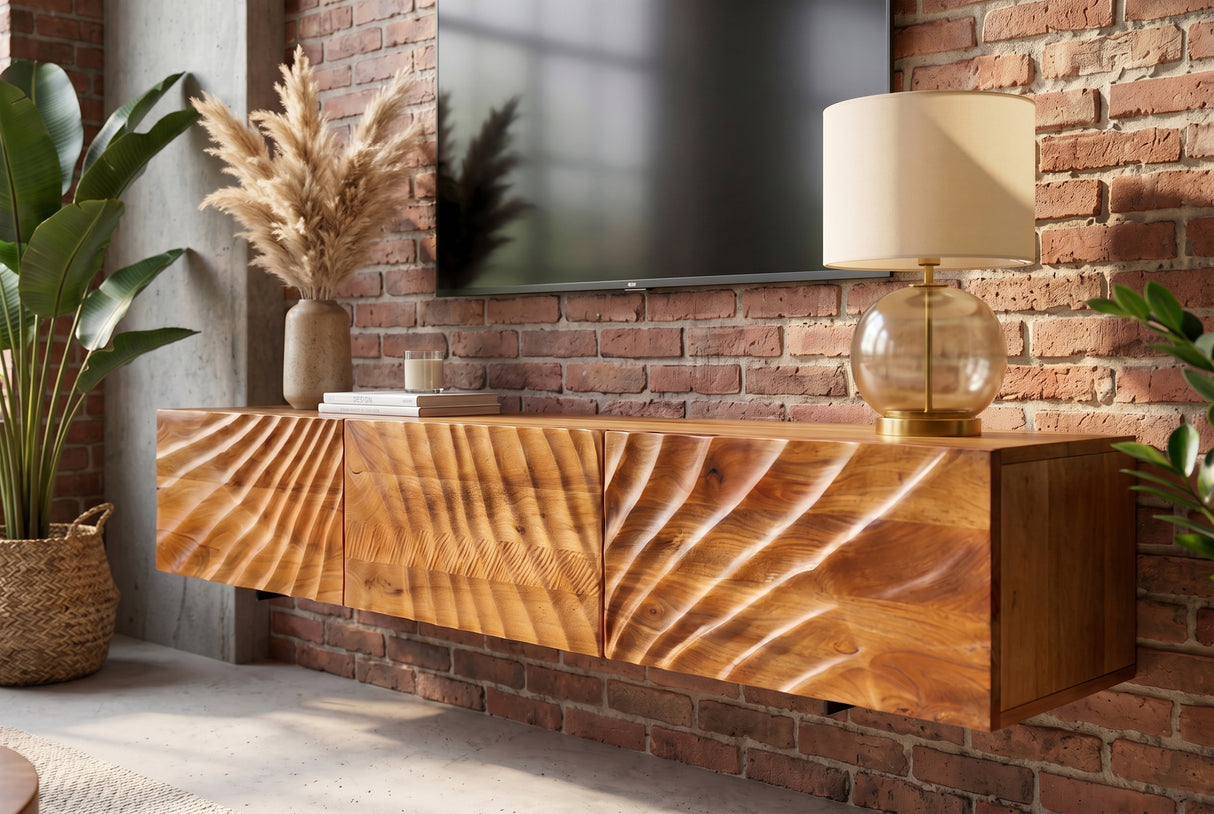 TV-Board SCORPION 160cm 3D hanging lowboard mango wood brown