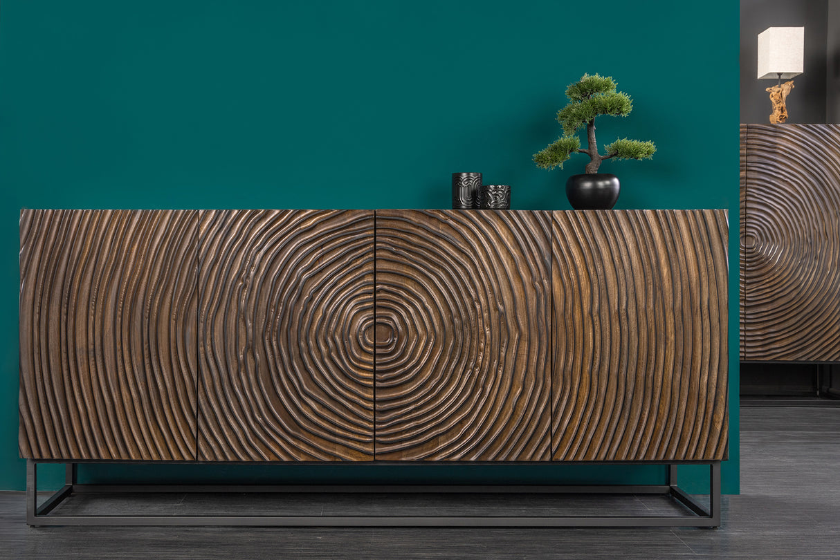 Sideboard ZEN CIRCLE 180cm 3D Mangoholz schwarzbraun