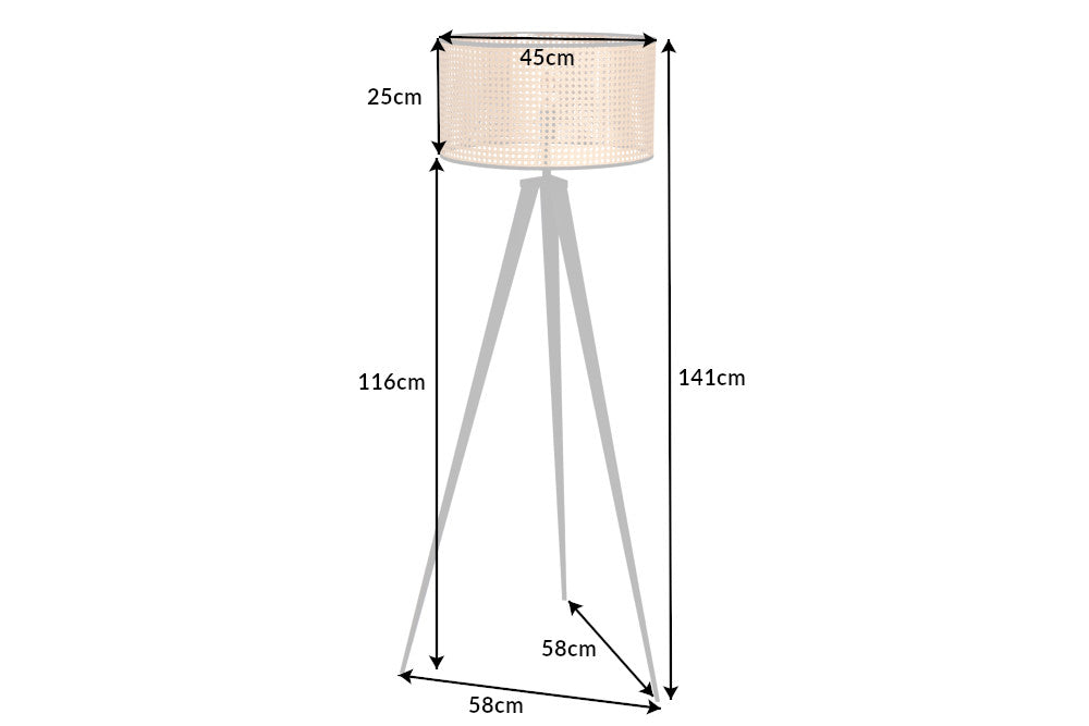 Stehleuchte WIENER GEFLECHT 140cm schwarze Beine