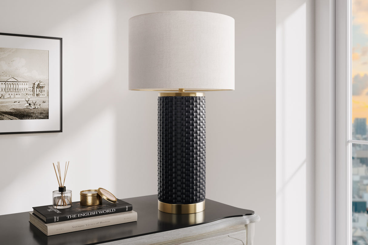 Table Lamp ELEGANCIA 70cm white lampshade ceramic black golden
