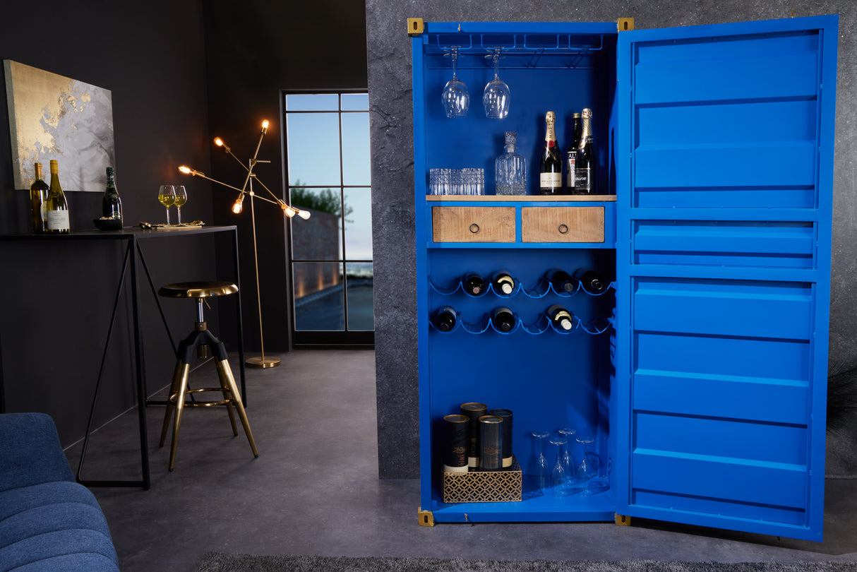 Bar cabinet Container GLOBETROTTER 180cm blue