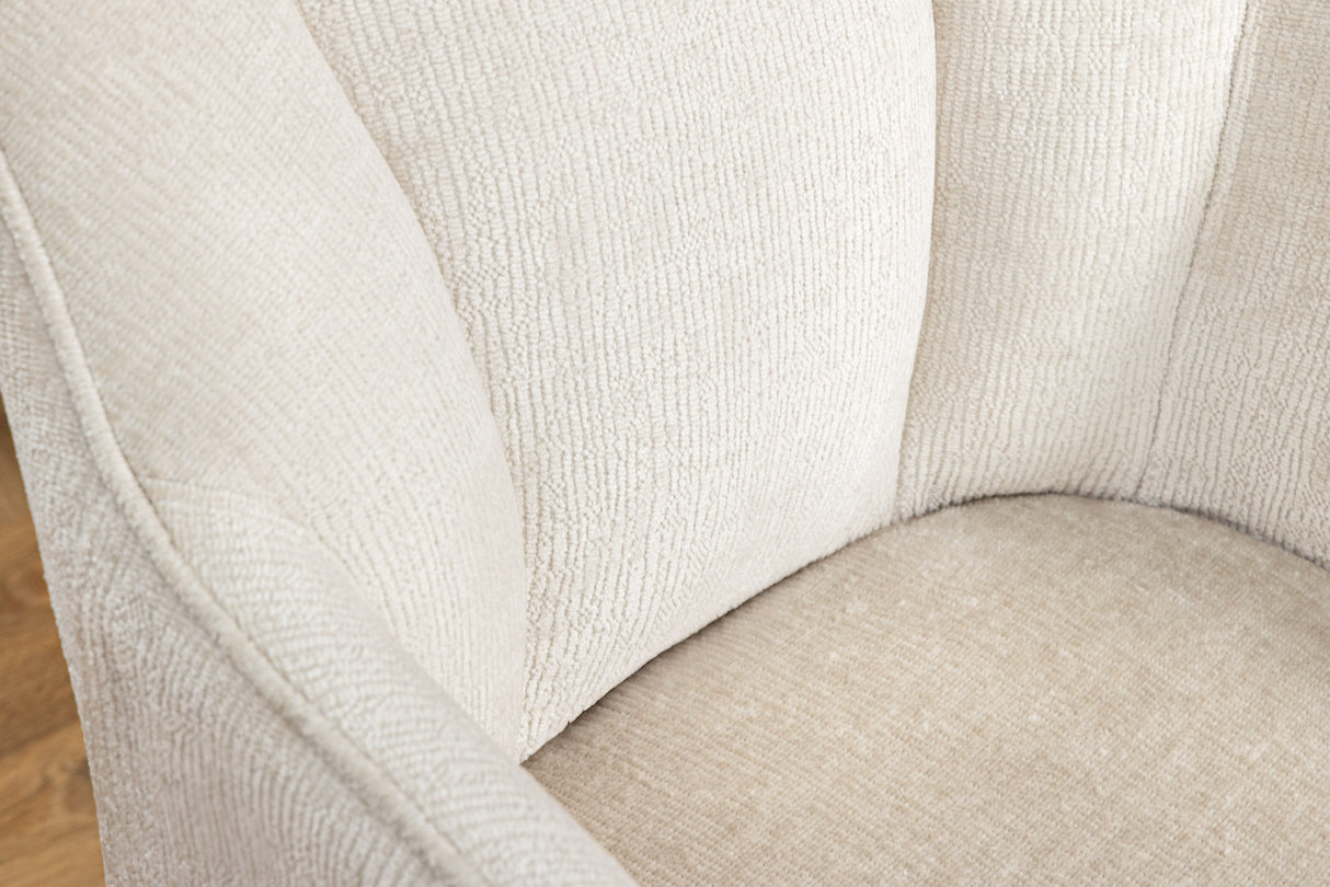 Swivel chair AVIGNON 360° w/ armrests chenille fabric champagne beige and black legs