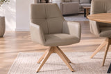 Swivel chair ALMARA 360° auto-return w/ armrests pocket spring core leather taupe oak wood frame