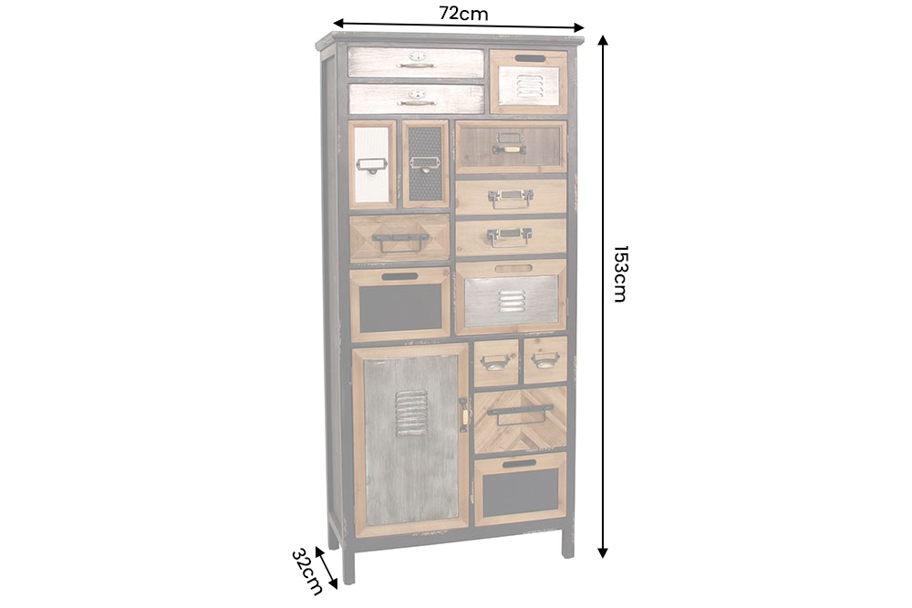 Highboard SECRETS 150cm Kiefer Massivholz vintage braun natur