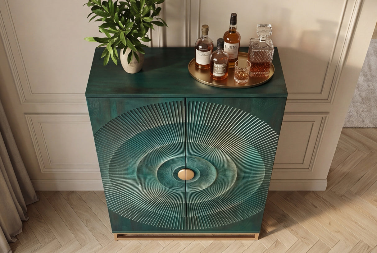 Barschrank GOLDEN SUNSET 140cm 3D Mangoholz türkis
