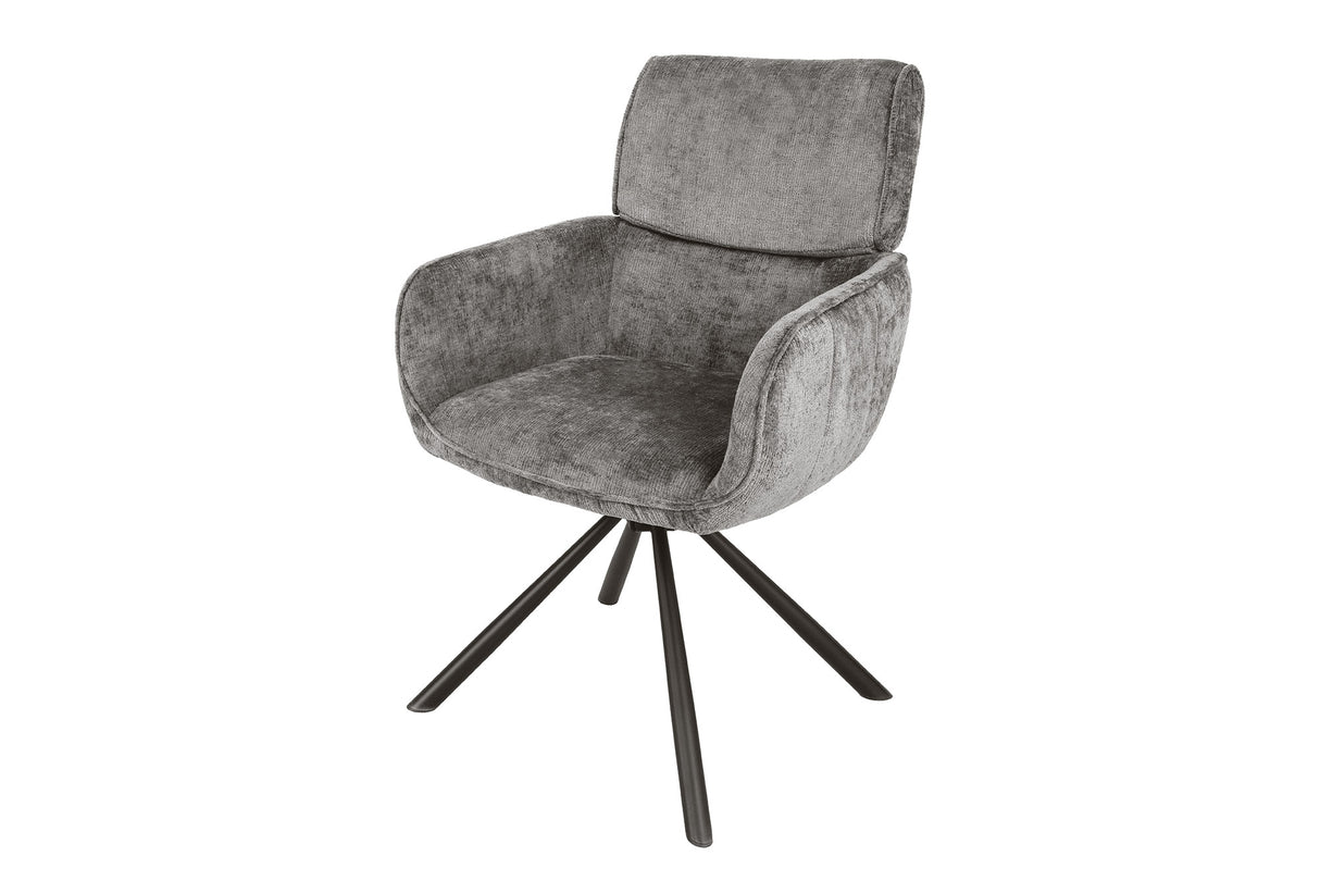 Swivel chair UNIQUE 180° w/ armrests chenille fabric grey and black legs