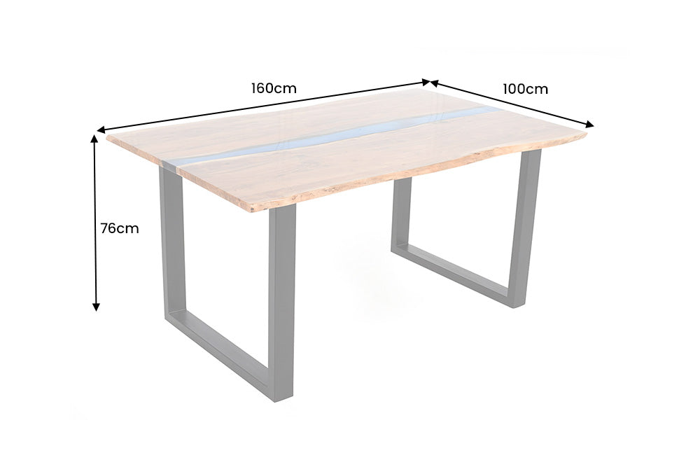 Esstisch LIQUID 160cm Akazienholz blaue Epoxidleiste