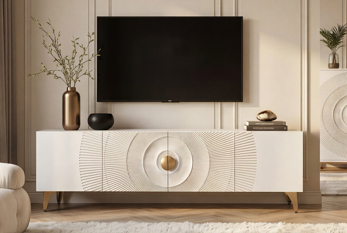TV-Wand GOLDEN SUNSET 180 cm 3D Mangoholz weiß