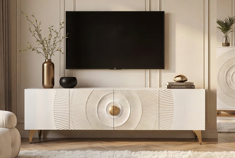 TV-Wand GOLDEN SUNSET 180 cm 3D Mangoholz weiß