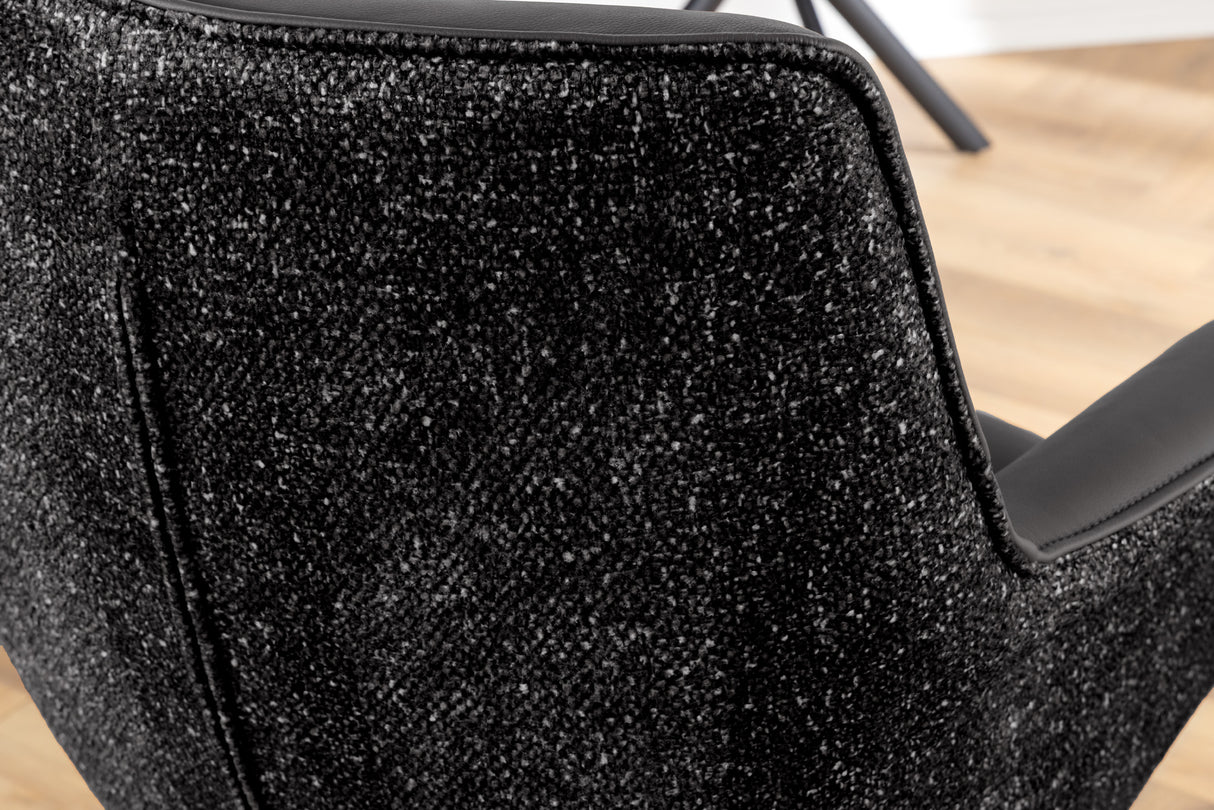 Swivel chair LE GRAND rotatable 180° w/ armrests textured cloth and leather black