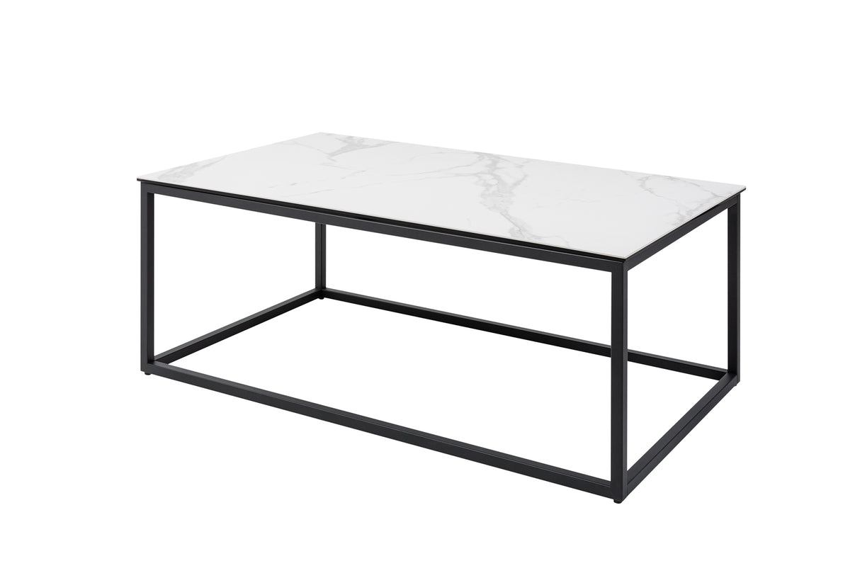 Couchtisch SYMBIOSE 100cm Marmoroptik weiße Keramik mit gehärtetem Glas