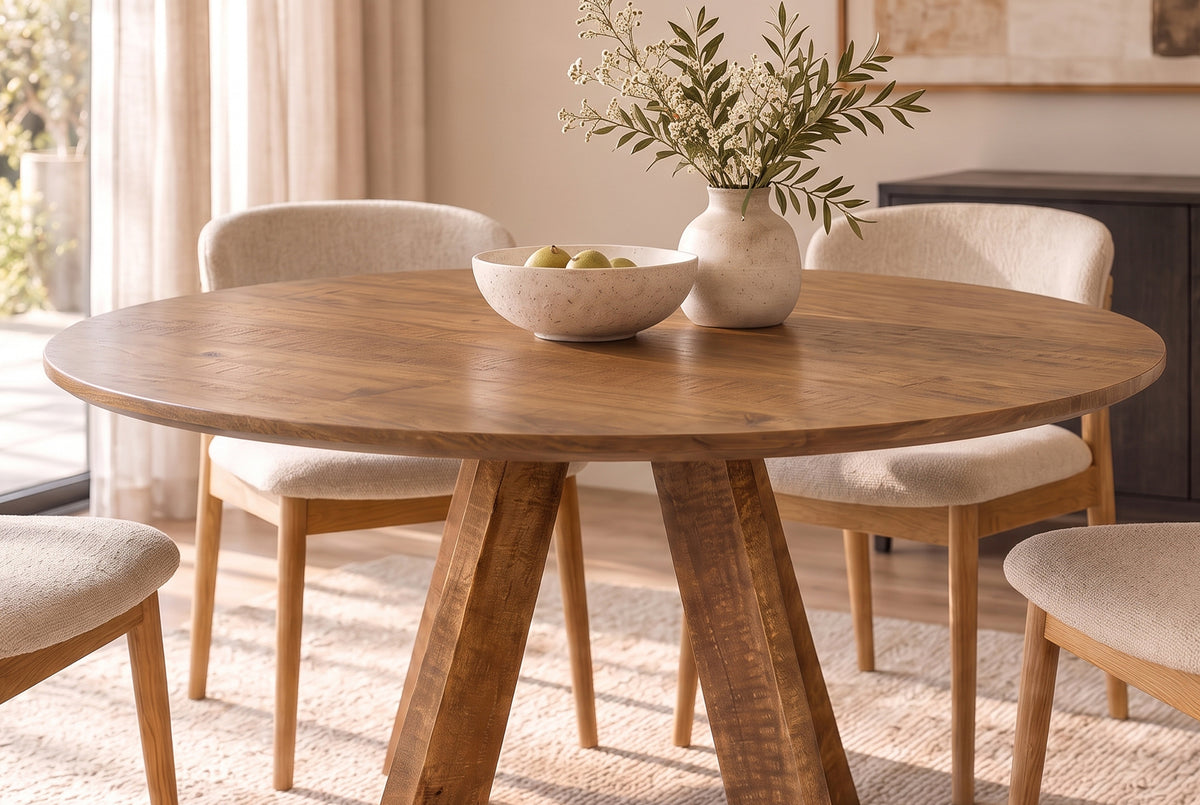 Esstisch ART WOOD Ø 140cm rund Mangoholz braun honigfarbenes Finish