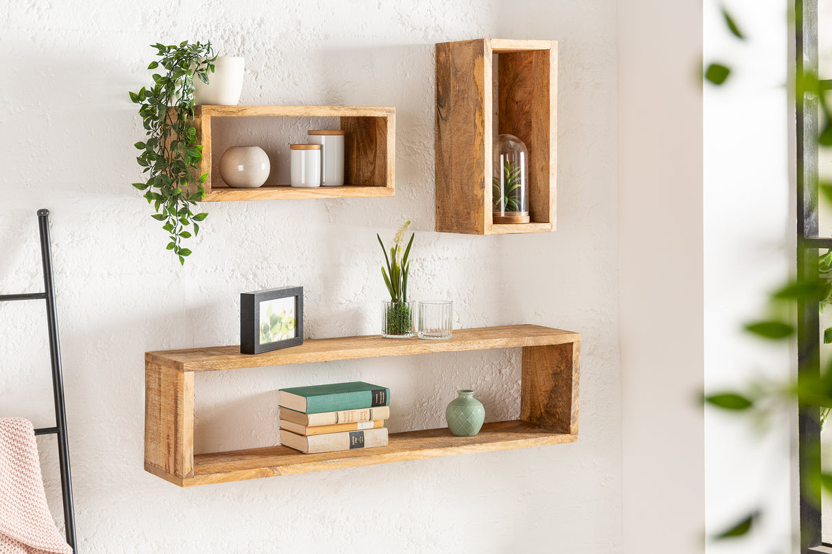 Wall shelf HEMINGWAY 43-94cm set of 3 mango natural