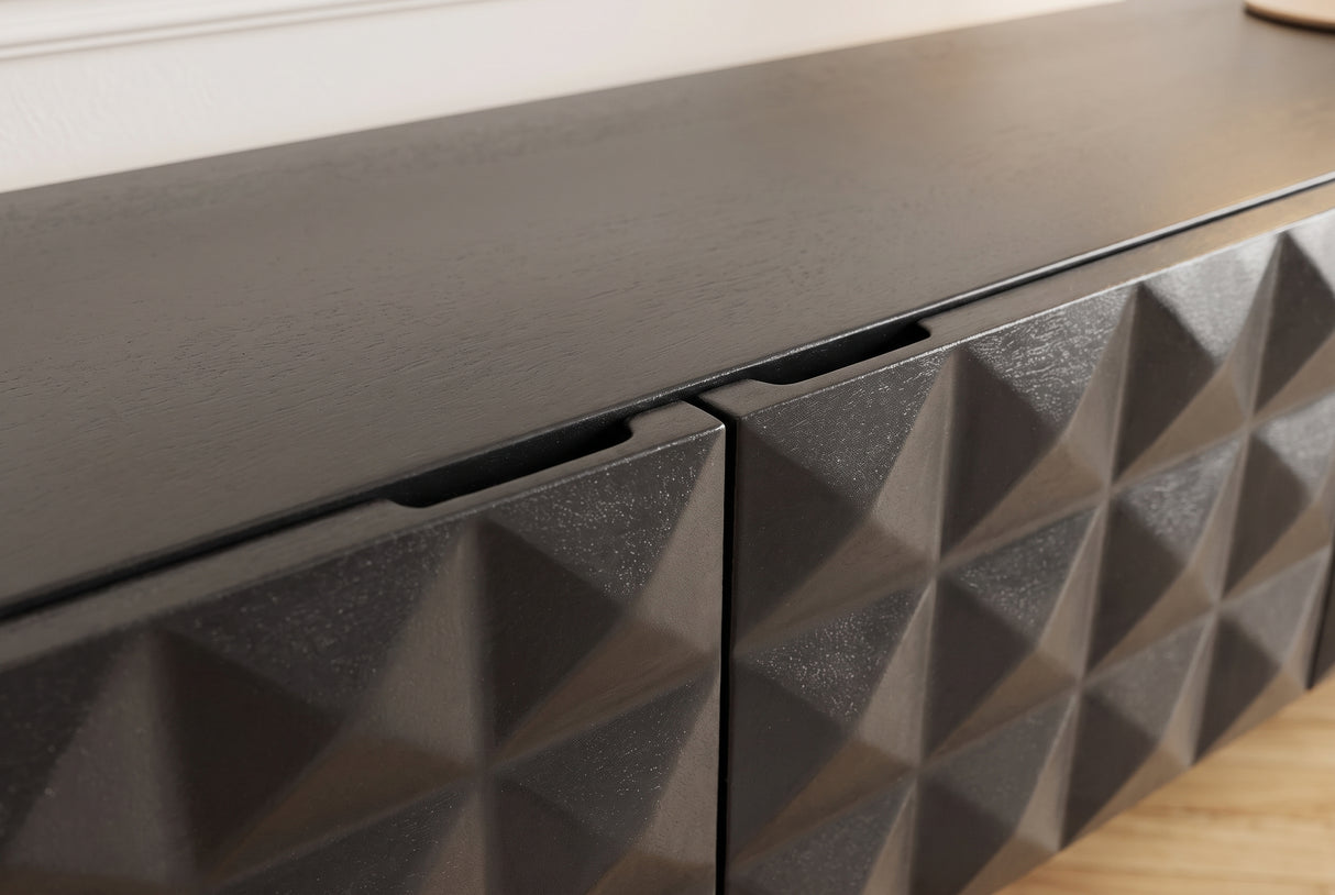 TV-Board VULCANO 160cm 3D hängend mit Kabelloch Mangoholz schwarz