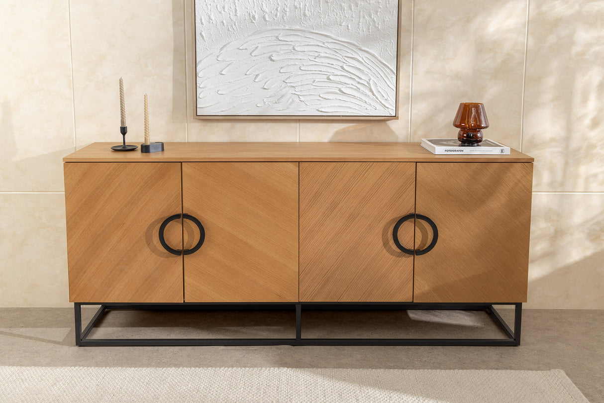 Sideboard GRANDEZZA 180cm in Eichenholzoptik mit schwarzem Metallrahmen
