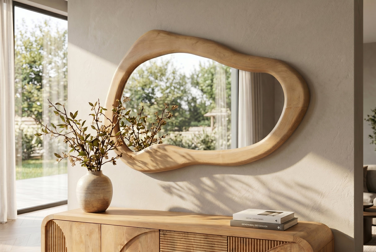 Wandspiegel ORGANIC 130cm vielseitig montierbar horizontal oder vertikal Mangoholz cremig