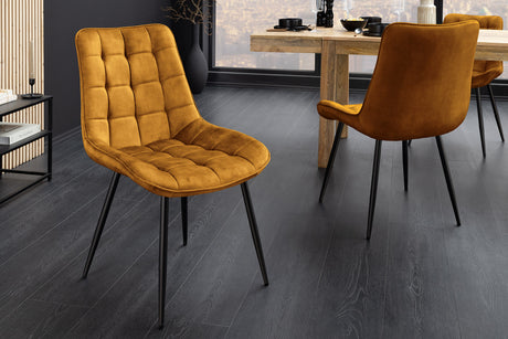 Stuhl ROADSTAR Samt senfgelb mit schwarzen Metallbeinen